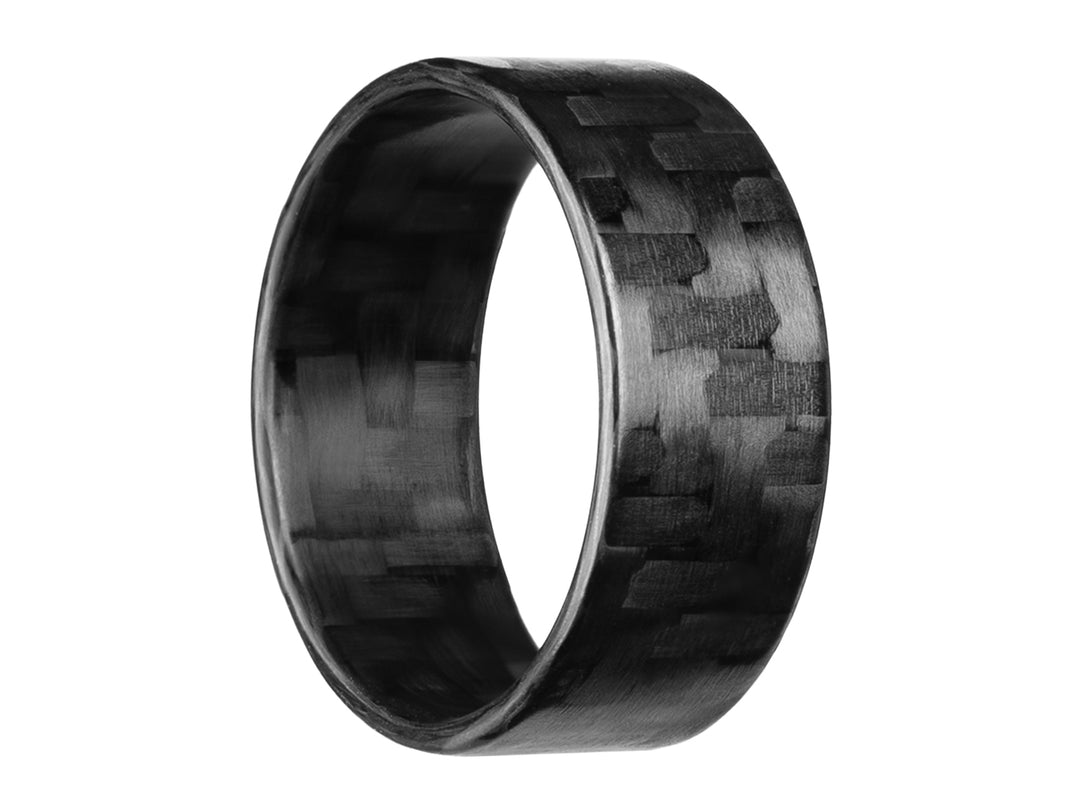 8mm carbon fiber ring with traditional twill weave pattern, shown on white background