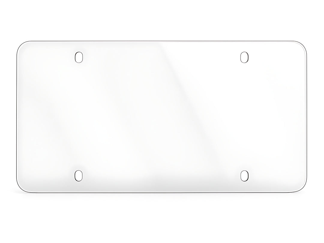 Front view of CarbonFG UltraView clear license plate shield with 4-hole mount
