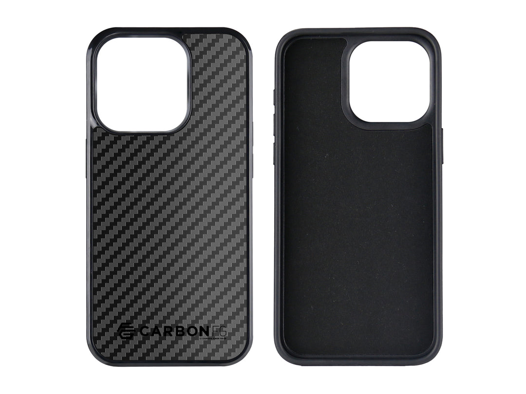 CarboFend Carbon Fiber Case for iPhone 15 Pro Max, front and inside