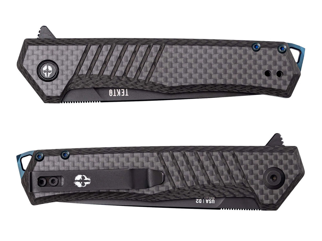 Tekto F1 Alpha Linerlock Knife, closed back and front