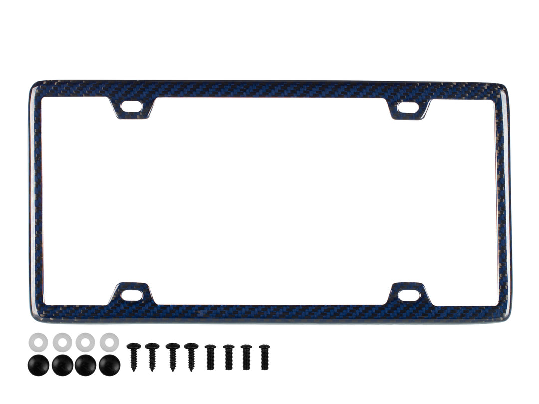 Carbon Fiber / Blue Aramid Fiber License Plate Frame - 4 Holes Minimal