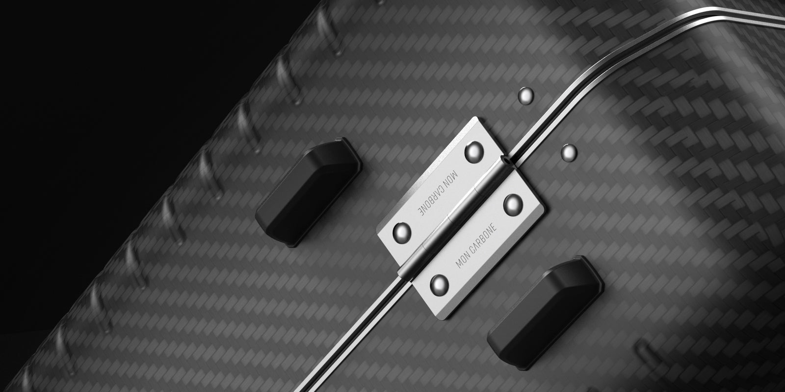 Up close detail on BLACKDIAMOND carbon fiber luggage