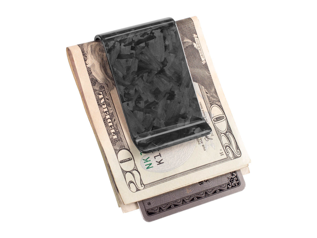 Forged Carbon Fiber Money Clip with cash and card