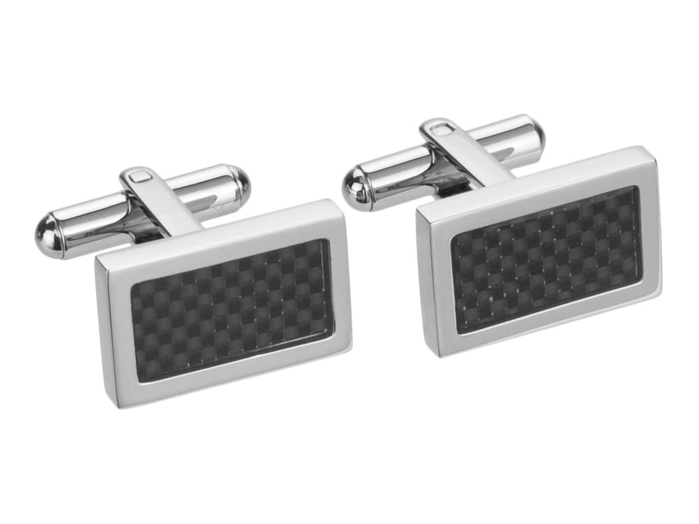 Montblanc Round Cufflinks, Stainless Steel and Carbon Pattern