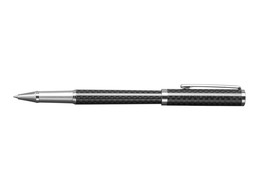 CarboSleek carbon fiber rollerball pen with cap open