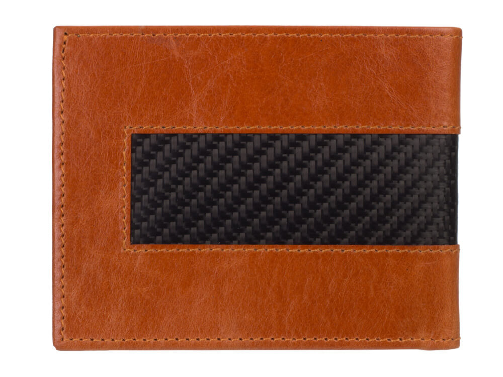 Londono carbon fiber and brown leather wallet, back