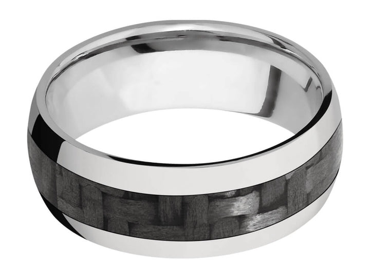 8mm Titanium Domed Ring With 4mm Real Carbon Fiber Inlay down