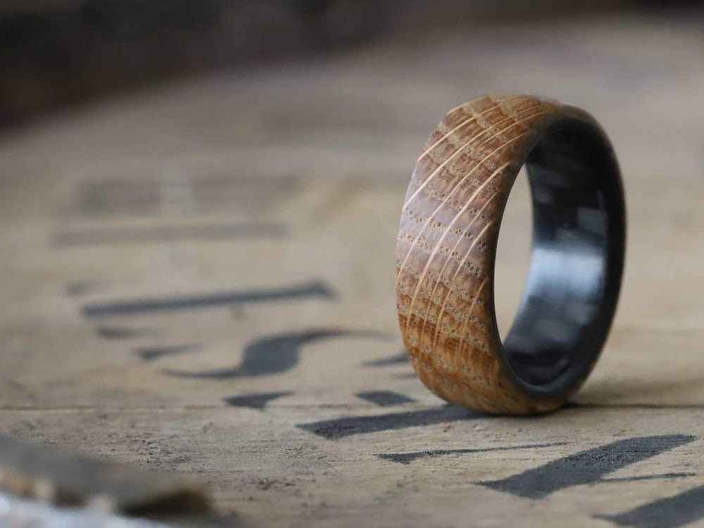 Distiller Carbon Fiber & Reclaimed Whiskey Barrel Ring by Element Ring Co.