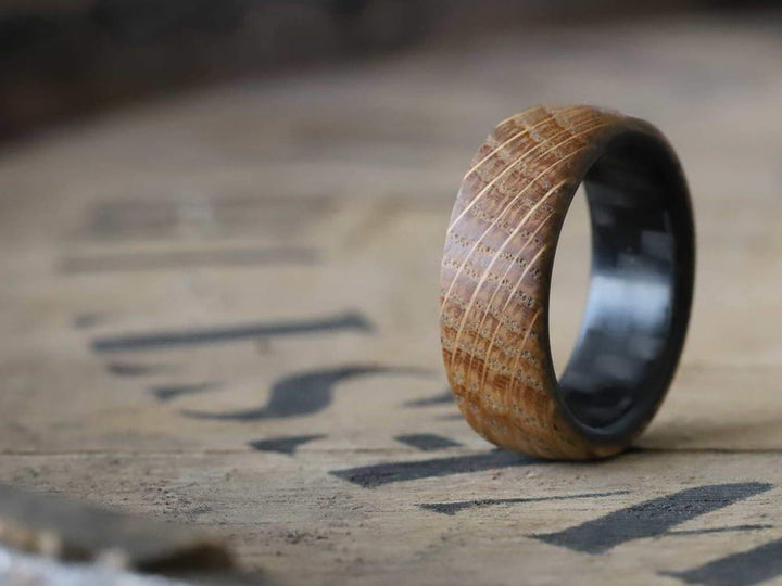 Distiller Carbon Fiber & Reclaimed Whiskey Barrel Ring by Element Ring Co.