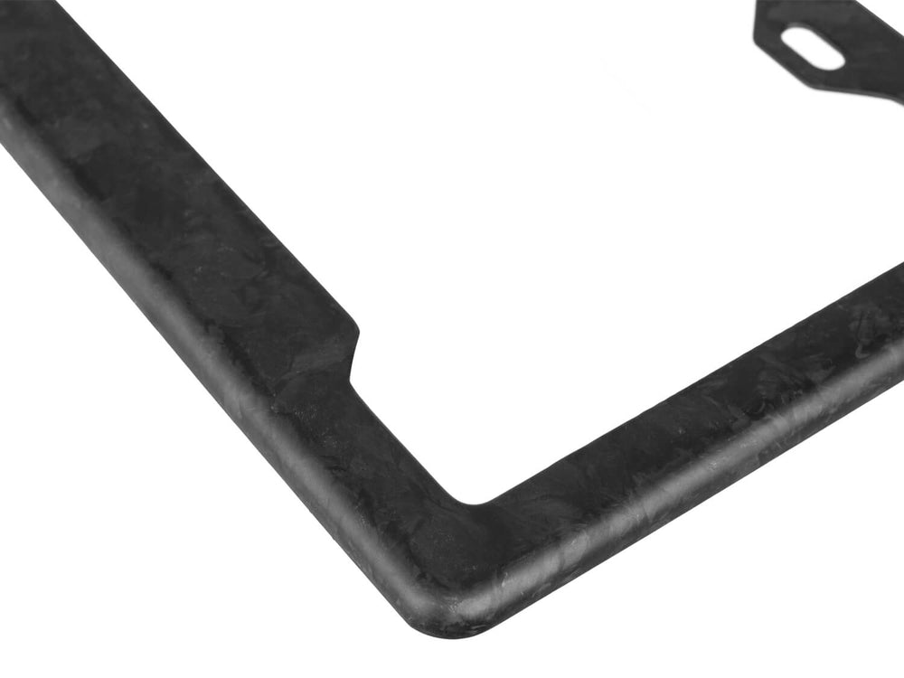 Forged Carbon Fiber License Plate Frame - 2 Holes Angled Bottom - Matte Finish - Up Close