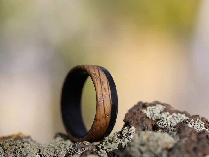 The Old Fashioned Carbon Fiber & High West Whiskey Barrel Ring by Element Ring Co.