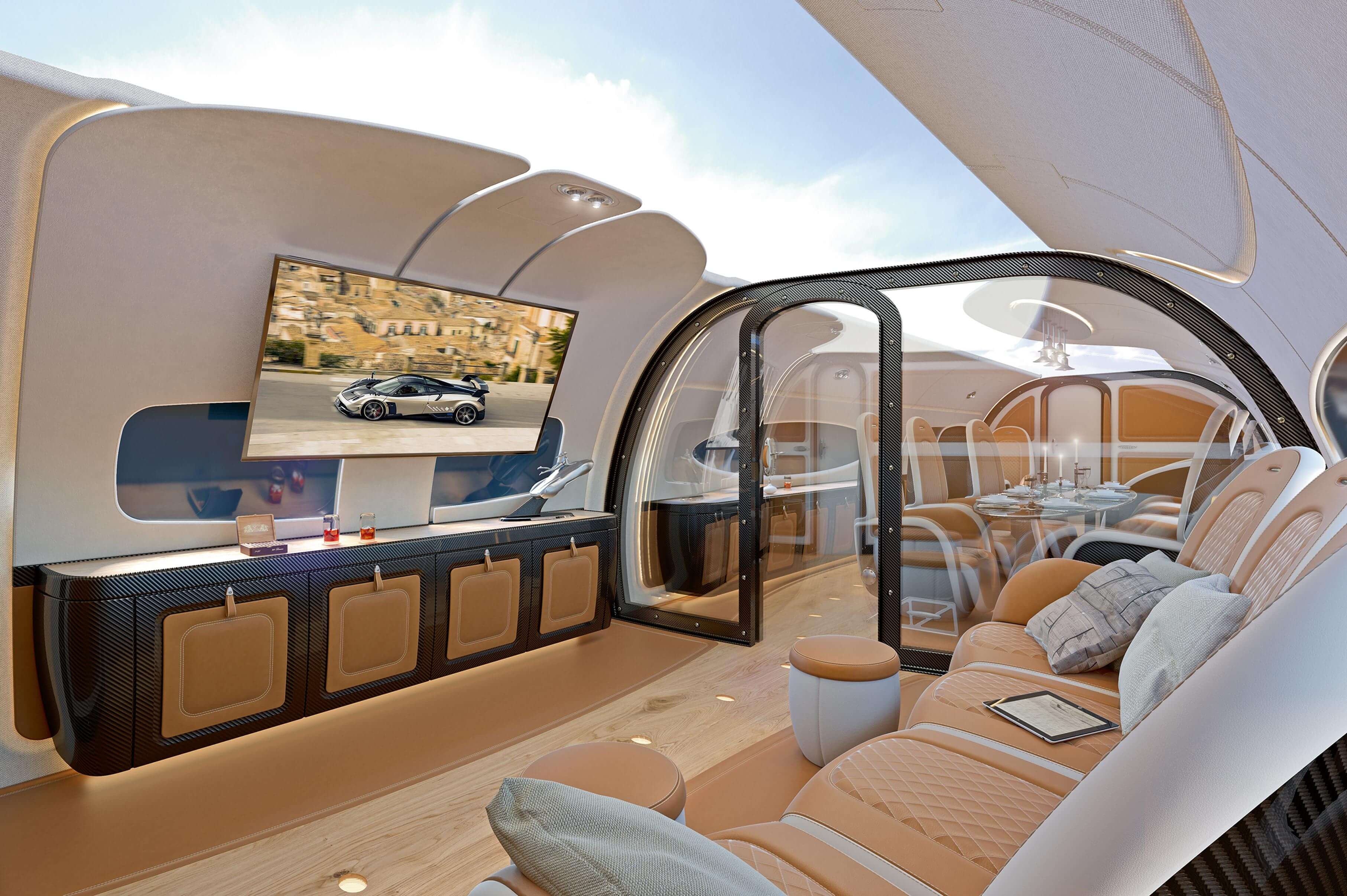 Reimagined Aircraft Cabin by Pagani and Airbus Has Digital Ceiling