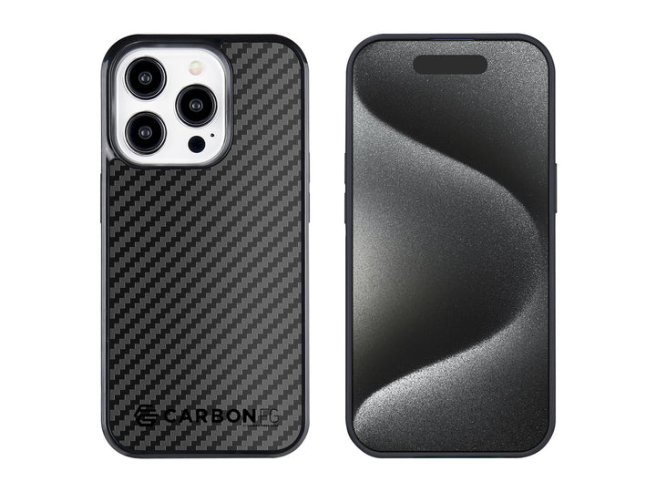 CarbonFG CarboFend carbon fiber iPhone 15 Pro case, front and back