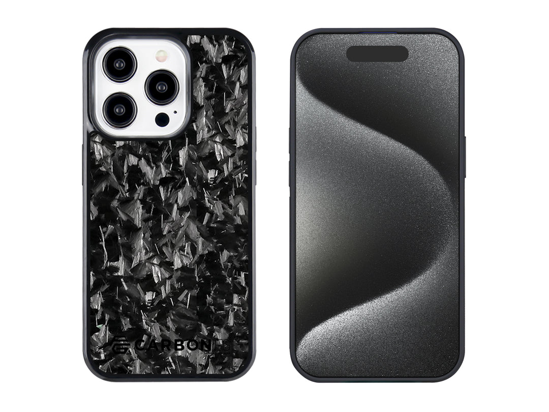 CarboFend Forged Carbon Fiber Case for iPhone 15 Pro, front and back