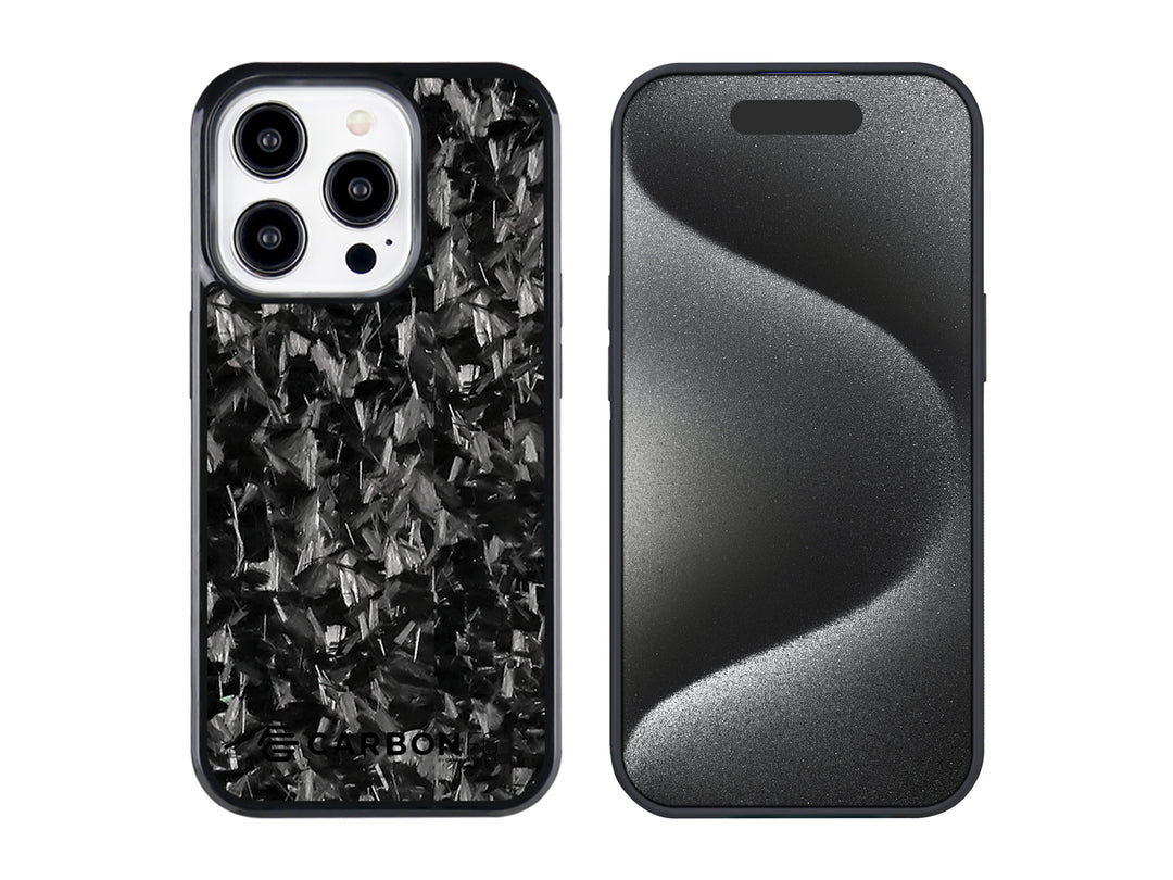 CarboFend Forged Carbon Fiber Case for iPhone 15 Pro Max, front and back