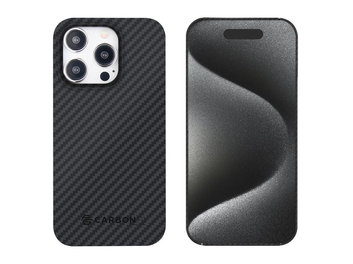 CarboKev 100% Aramid Fiber Case for iPhone 15 Pro, front and back