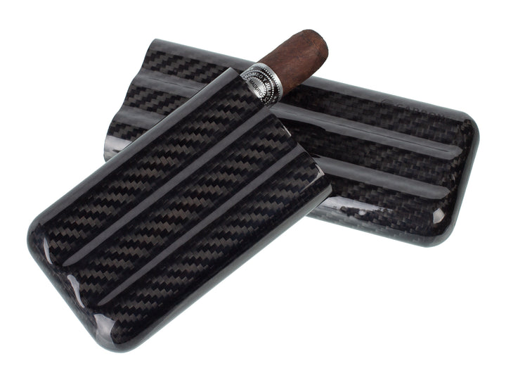 CarbonFG 3-finger cigar case, open with cigar