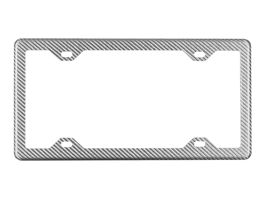 Silver carbon fiber license plate frame with 4 holes