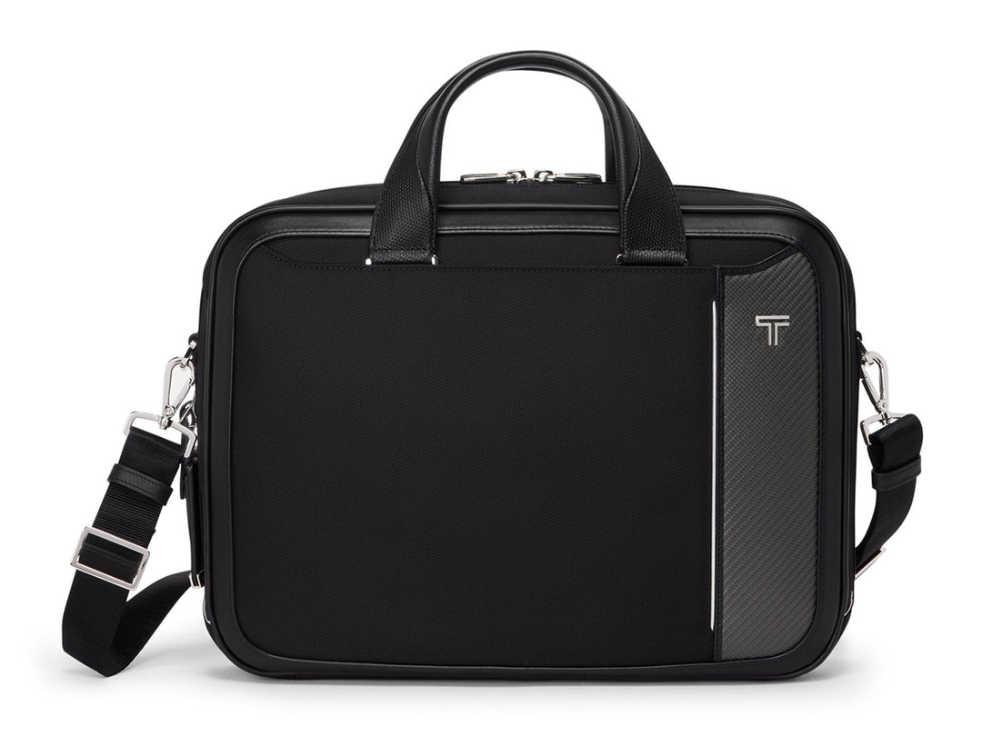 TUMI Arrivé Hannover slim brief with carbon fiber panel and detachable shoulder strap front view