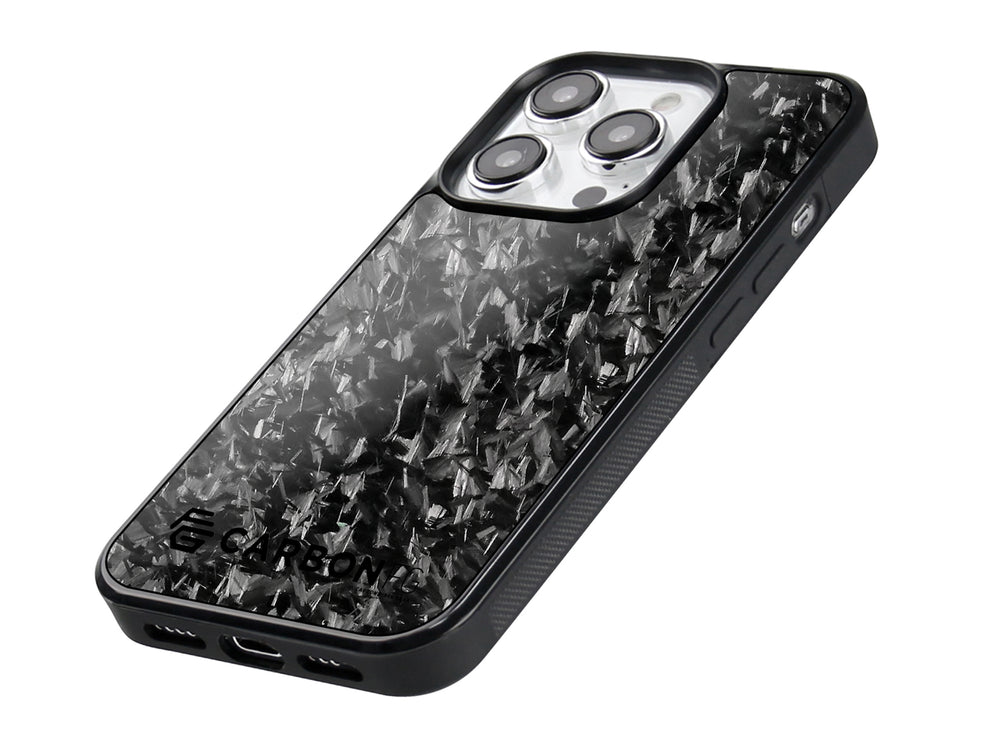 CarboFend Forged Carbon Fiber Case for iPhone 15 Pro, angled