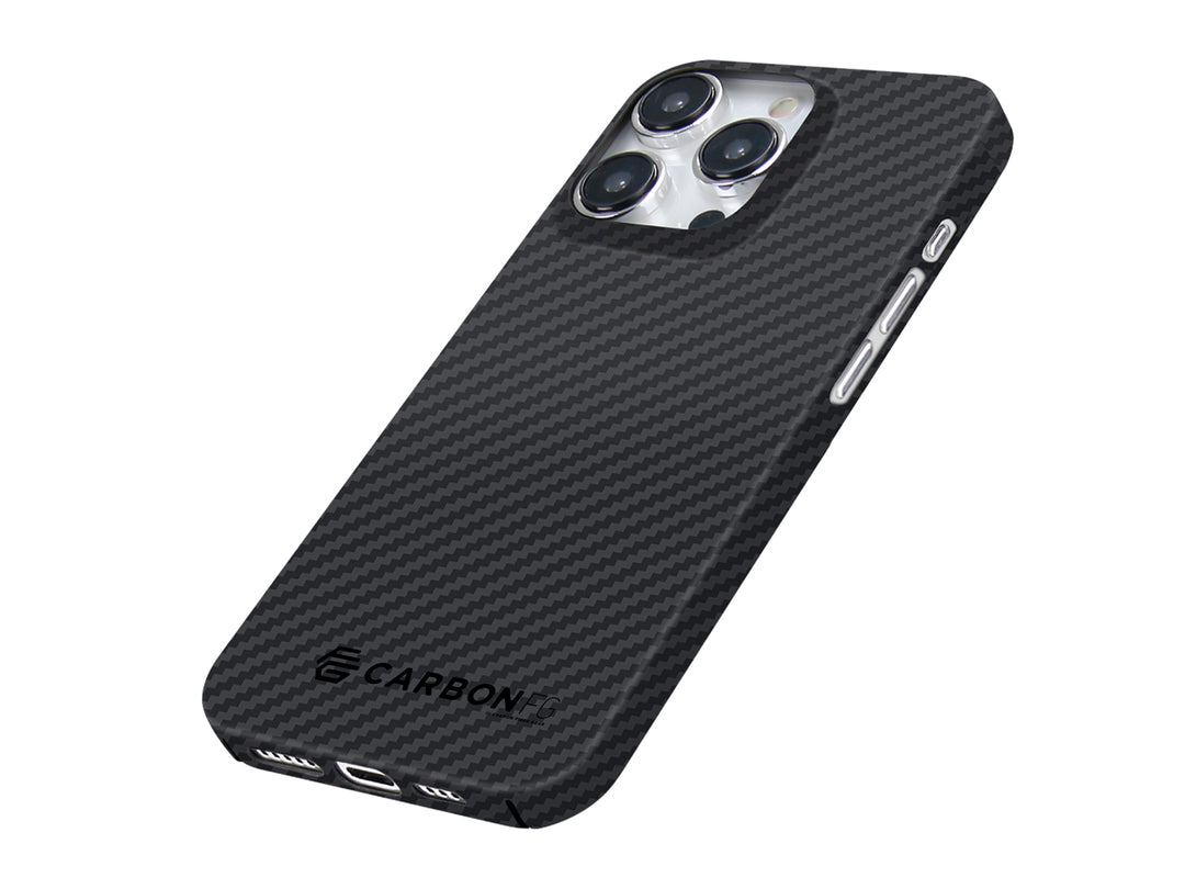 CarboKev 100% Aramid Fiber Case for iPhone 15 Pro Max, angled