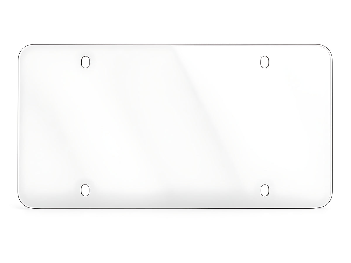 Front view of CarbonFG UltraView clear license plate shield with 4-hole mount