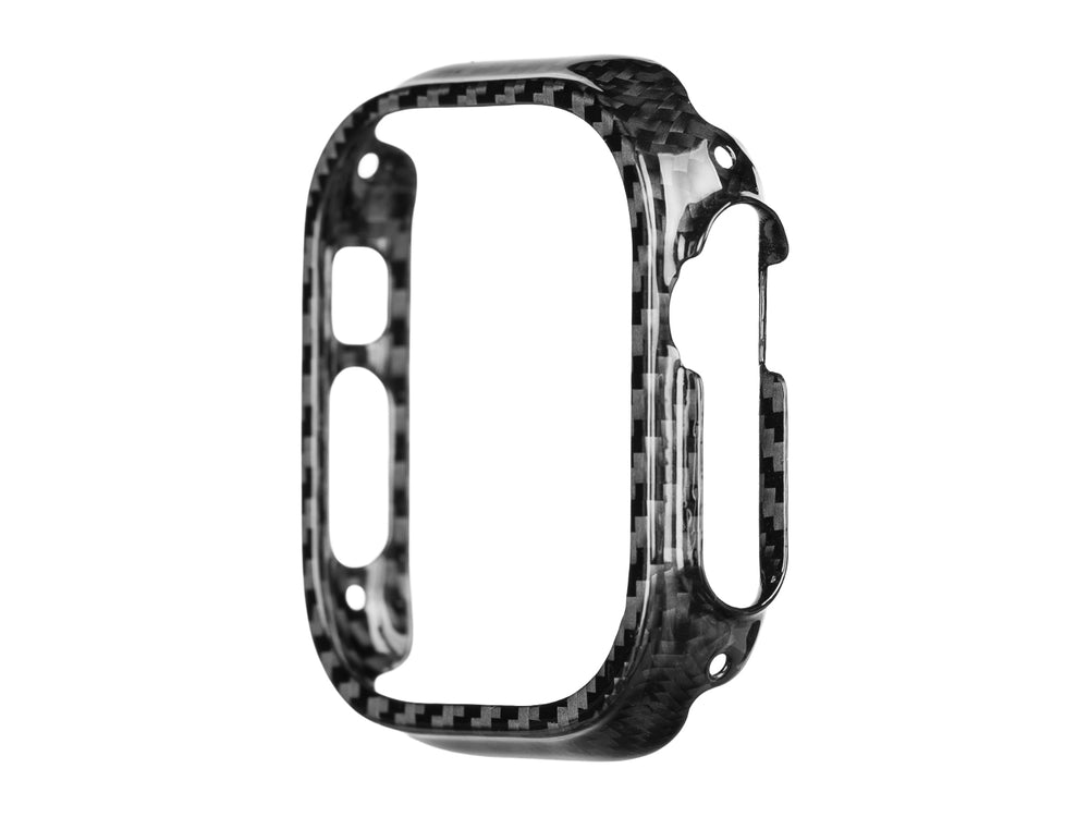 CarbonFG CarboShield carbon fiber Apple Watch Ultra case, side view showing crown cutout and high gloss finish