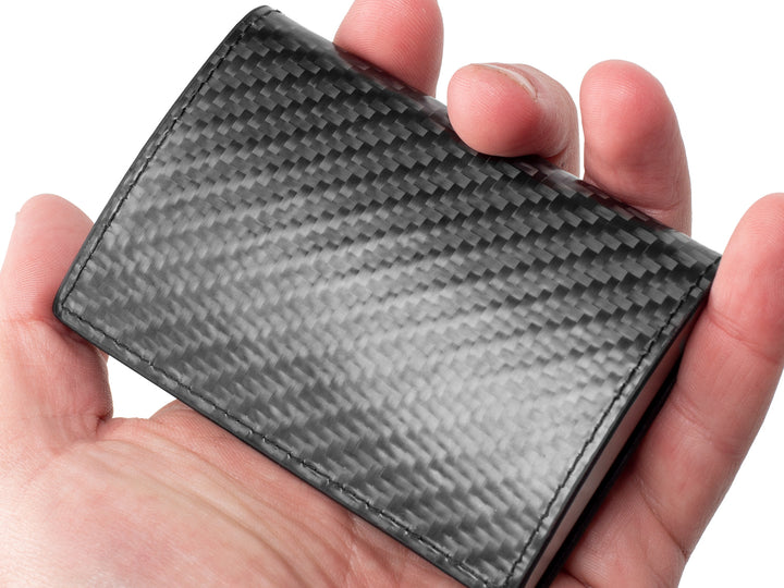 CarbonFG Flexy carbon fiber business card holder, in hand