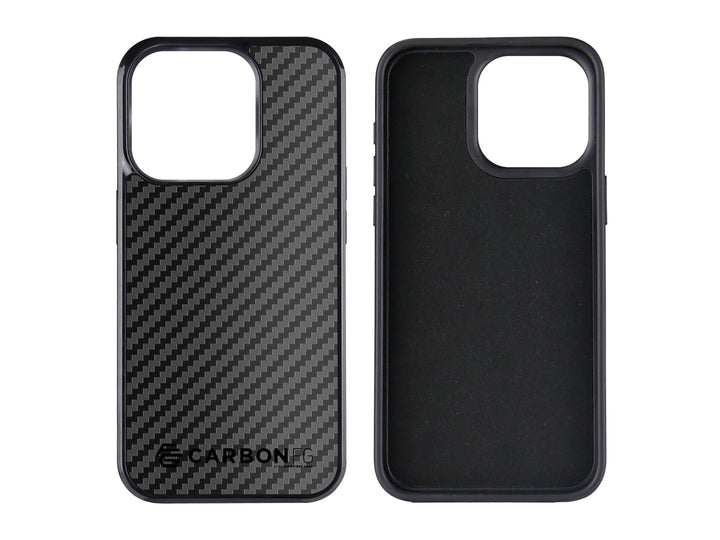 CarbonFG CarboFend carbon fiber iPhone 15 Pro case, front and inside