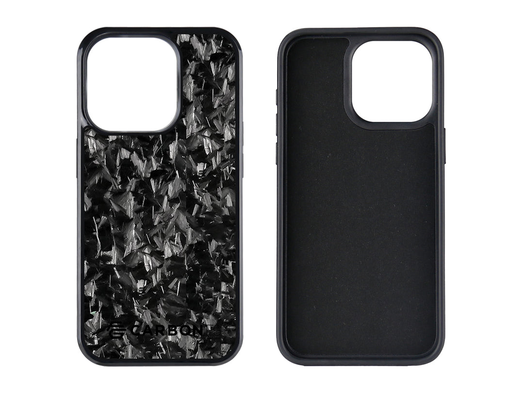 CarboFend Forged Carbon Fiber Case for iPhone 15 Pro, front and inside