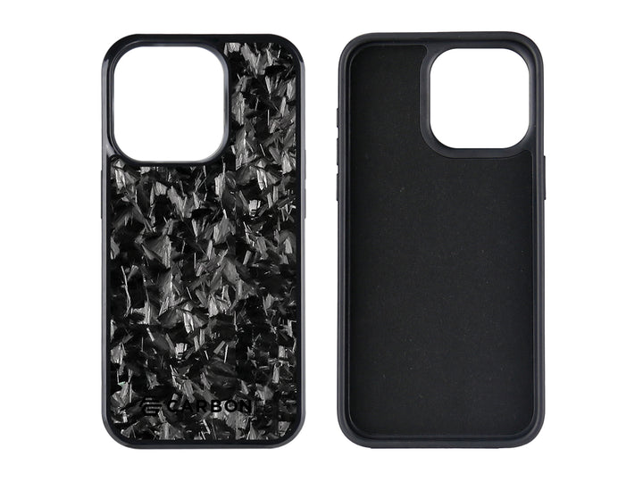CarboFend Forged Carbon Fiber Case for iPhone 15 Pro Max, front and inside