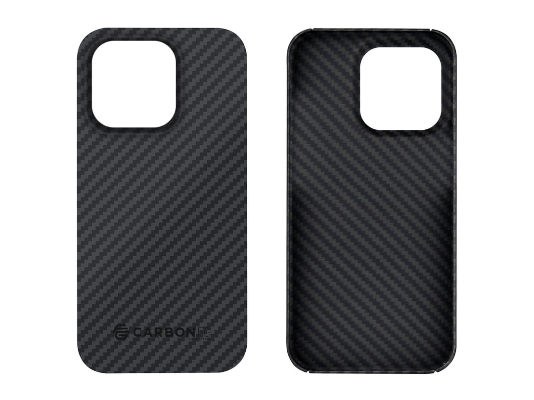 CarboKev 100% Aramid Fiber Case for iPhone 15 Pro, front and inside