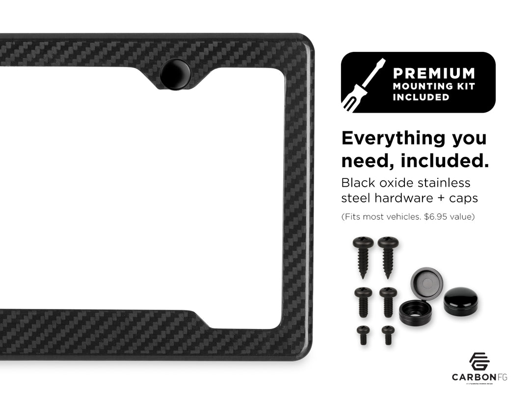 Carbon Fiber License Plate Frame - 2 Holes Angled Bottom - Gloss Finish