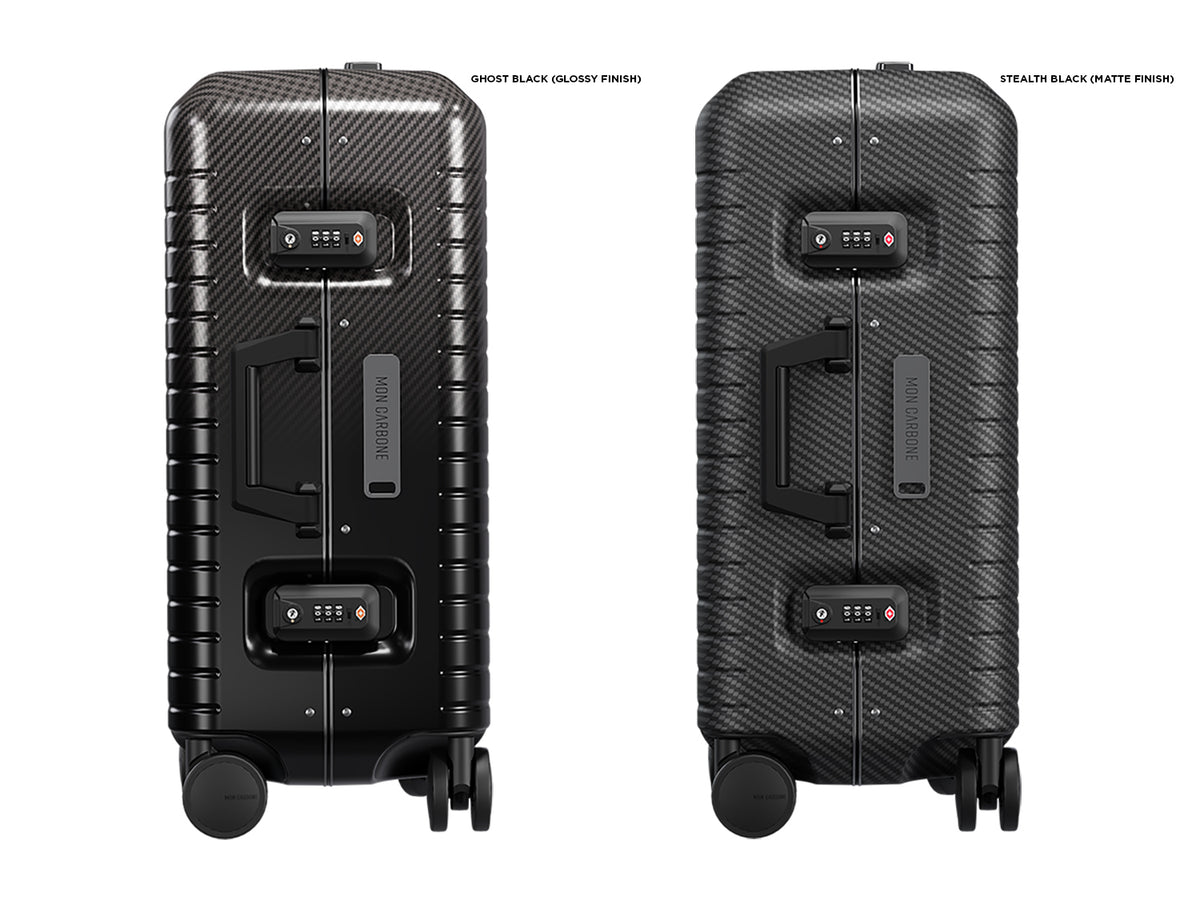 monCarbone BLACKDIAMOND Carbon Fiber Carry-On Luggage, matte vs gloss side