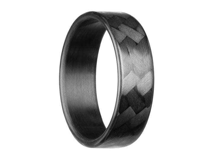 6mm carbon fiber ring with 45-degree twill weave pattern, shown on white background