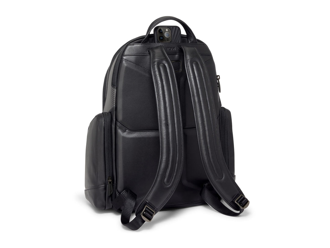 Rear view of TUMI x McLaren Paddock Backpack highlighting padded shoulder straps.