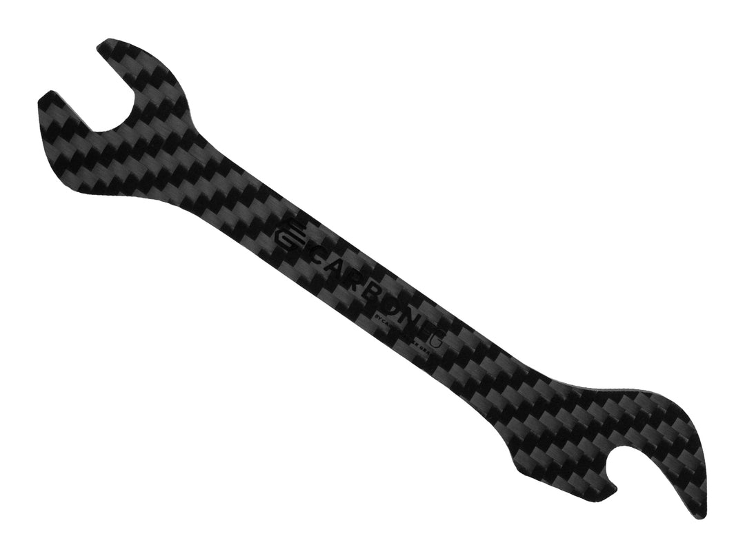 Carbon fiber wrench bottle opener showcasing its durable and lightweight design in twill weave finish.