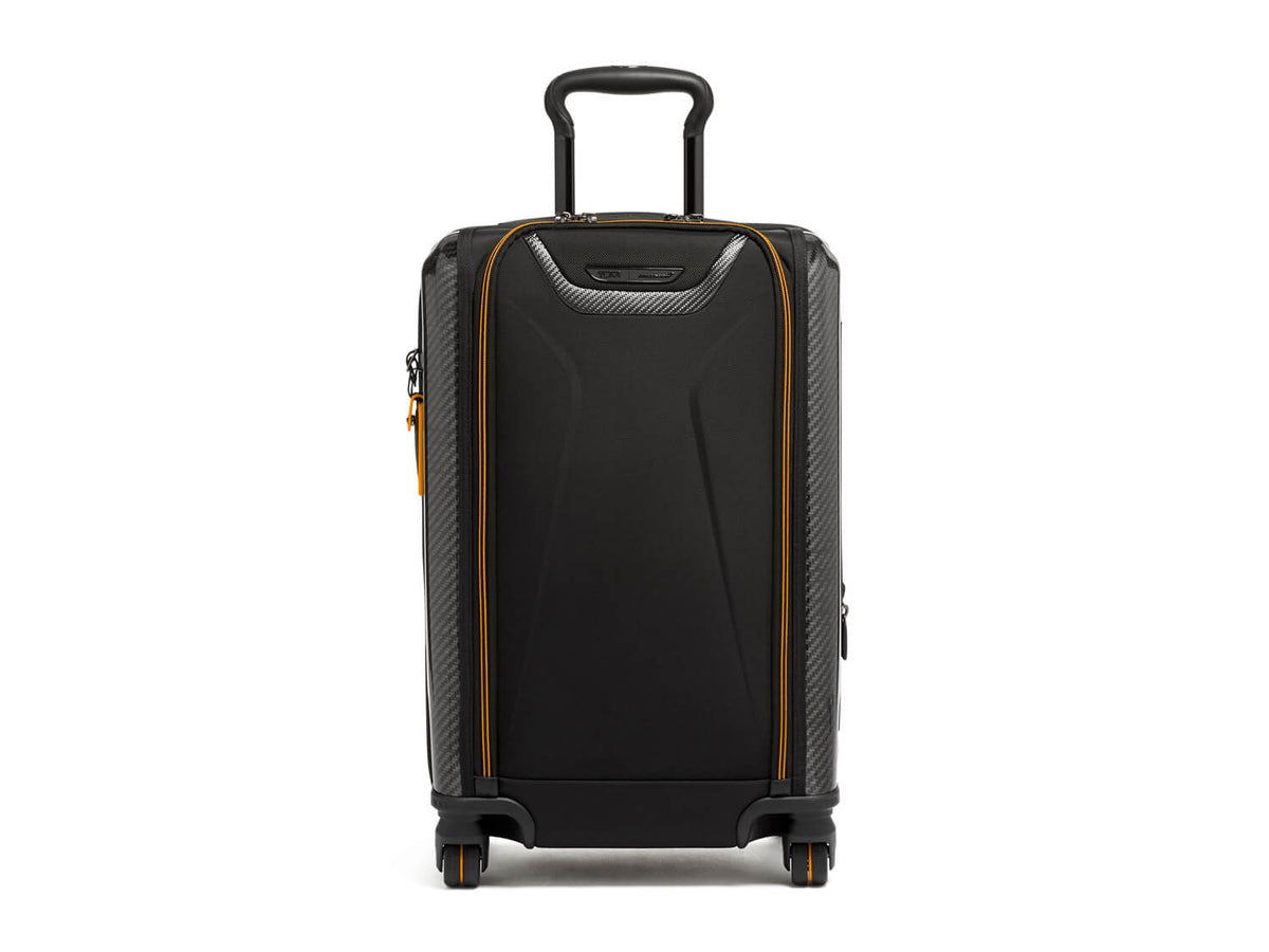 TUMI x McLaren Aero expandable 4 wheel carry-on suitcase, front#color_black-with-papaya