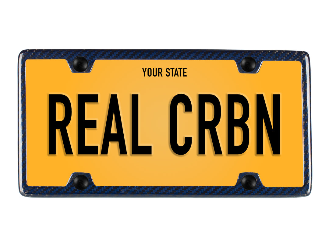 Carbon Fiber / Blue Aramid Fiber License Plate Frame - 4 Holes Minimal