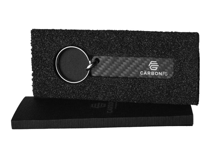 CarbonFG solid carbon fiber key tag in box