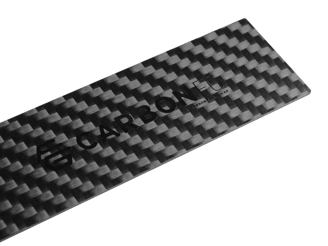 Back of carbon fiber ruler with logo