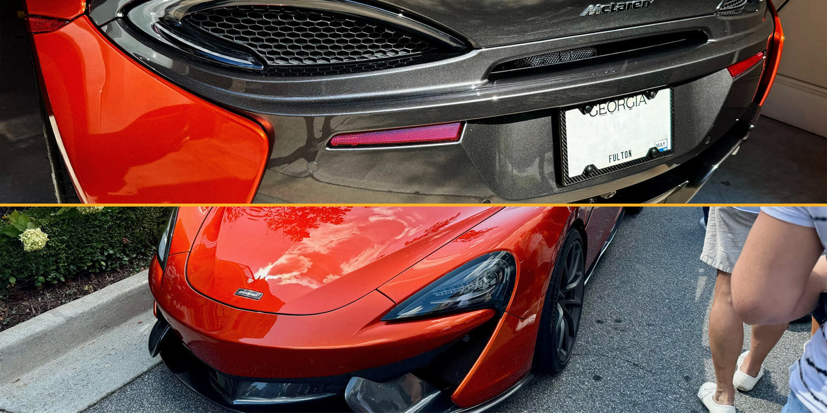 Carbon fiber license plate frame on McLaren