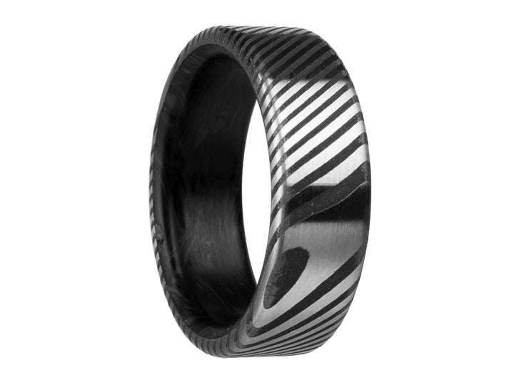 The Samurai damascus ring with carbon fiber interior