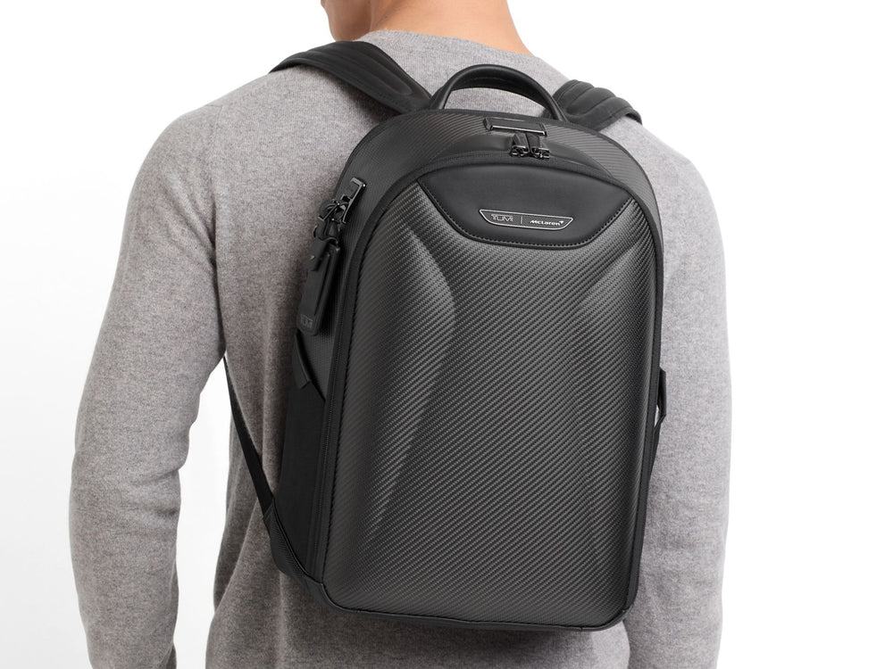 TUMI | McLaren Velocity Backpack - Black Edition, lifestyle on back