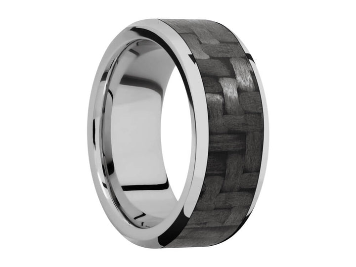 9mm Titanium Ring With 7mm Real Carbon Fiber Inlay - front
