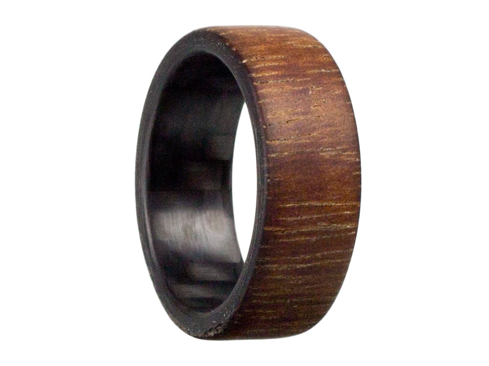 Amboyna Wood and Black Carbon Fiber Titanium Ring