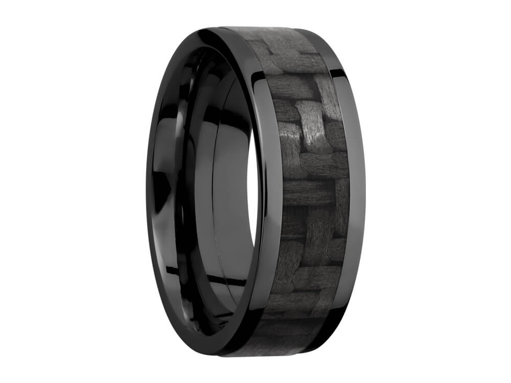 8mm Black Zirconium Ring With 5mm Real Carbon Fiber Inlay