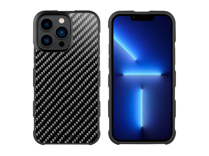 CarboFend Carbon Fiber iPhone 13 Pro Case, front and back
