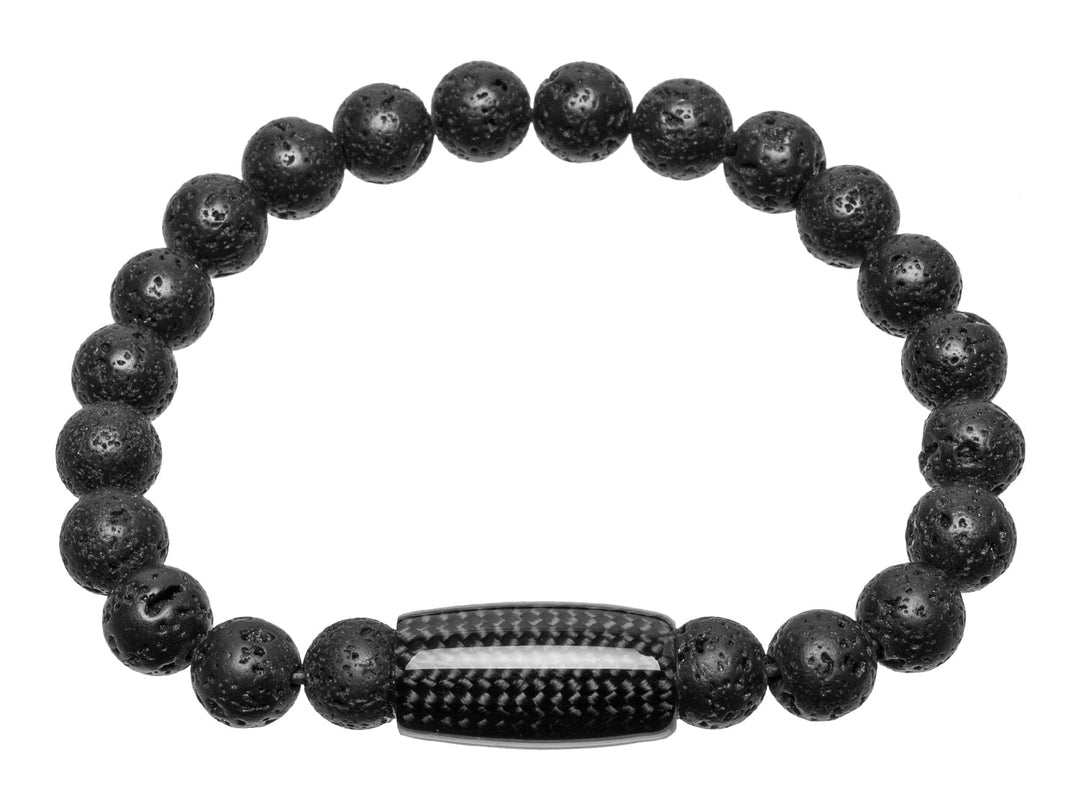 Beaded bracelet made with carbon fiber and lava rock beads