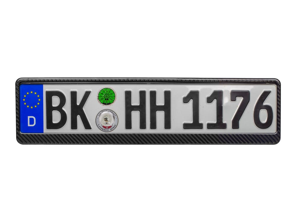 Carbon Fiber Euro license plate frame with tag inside